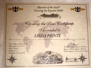 Linda's "Crossing the Line" certificate